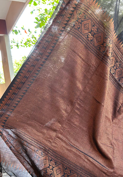 Black Khadi cotton saree