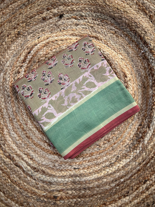 Mustard Green Maheshwari Cotton Saree