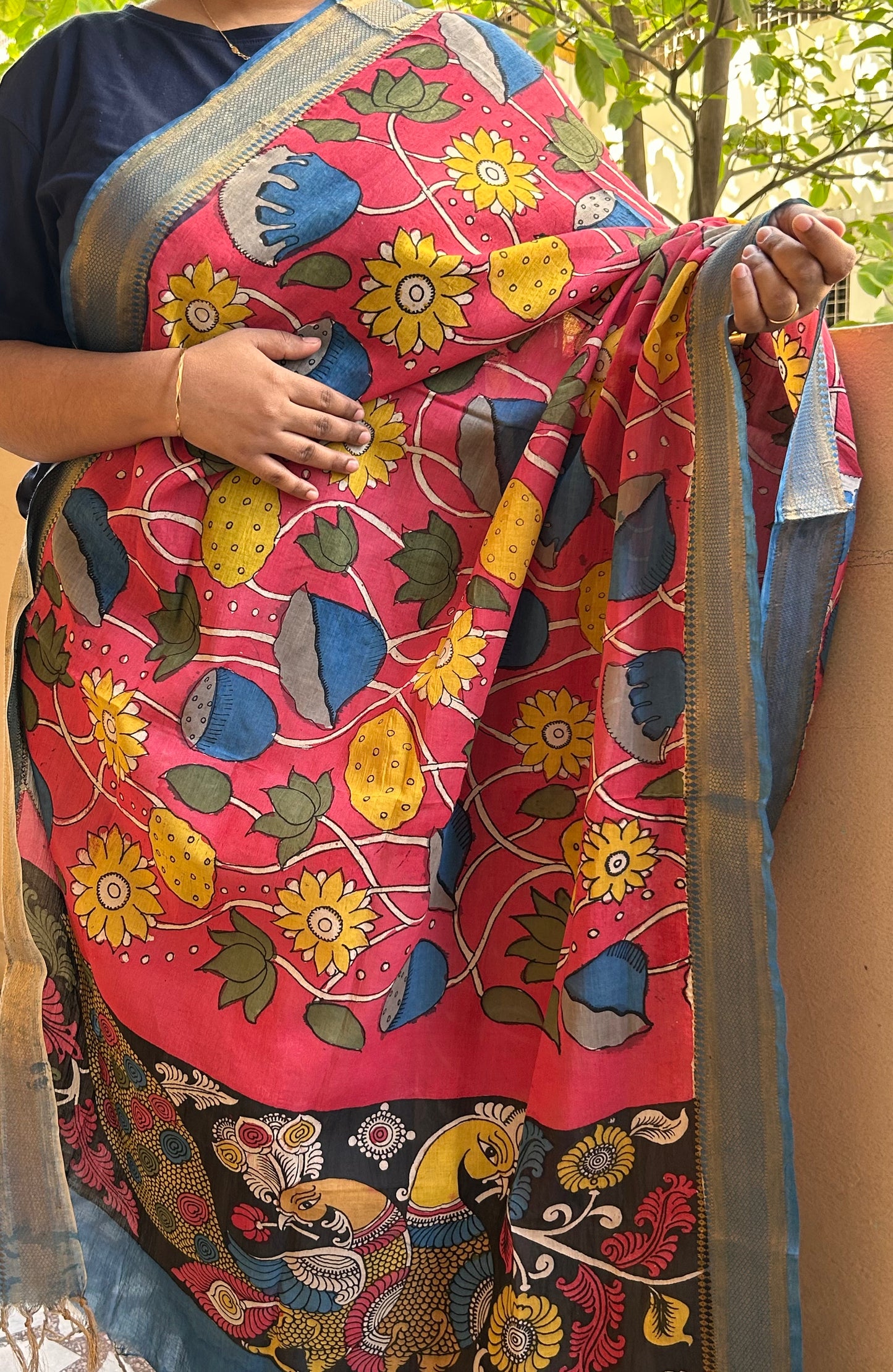 Dusty Pink Pen Kalamkari Dupatta in Bangalore Silk