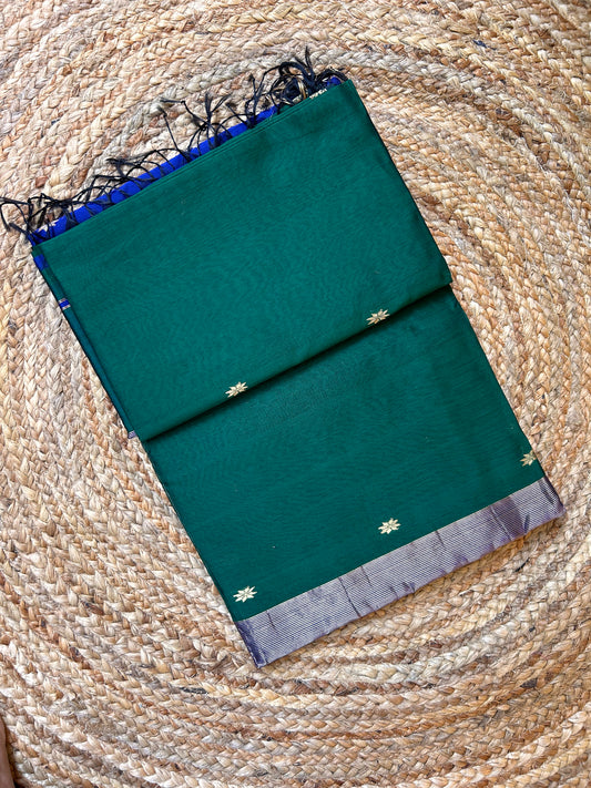 Green & Blue Maheswari Silk Cotton Handloom Saree