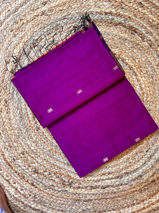 Violet & Orange Maheswari Silk Cotton Handloom Saree