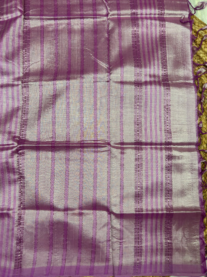 Lavender & Silver Mangalagiri Pattu Saree with Silver Zari Lines