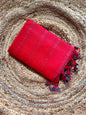 Red & Green Mangalagiri Pattu Saree with Silver Zari Lines