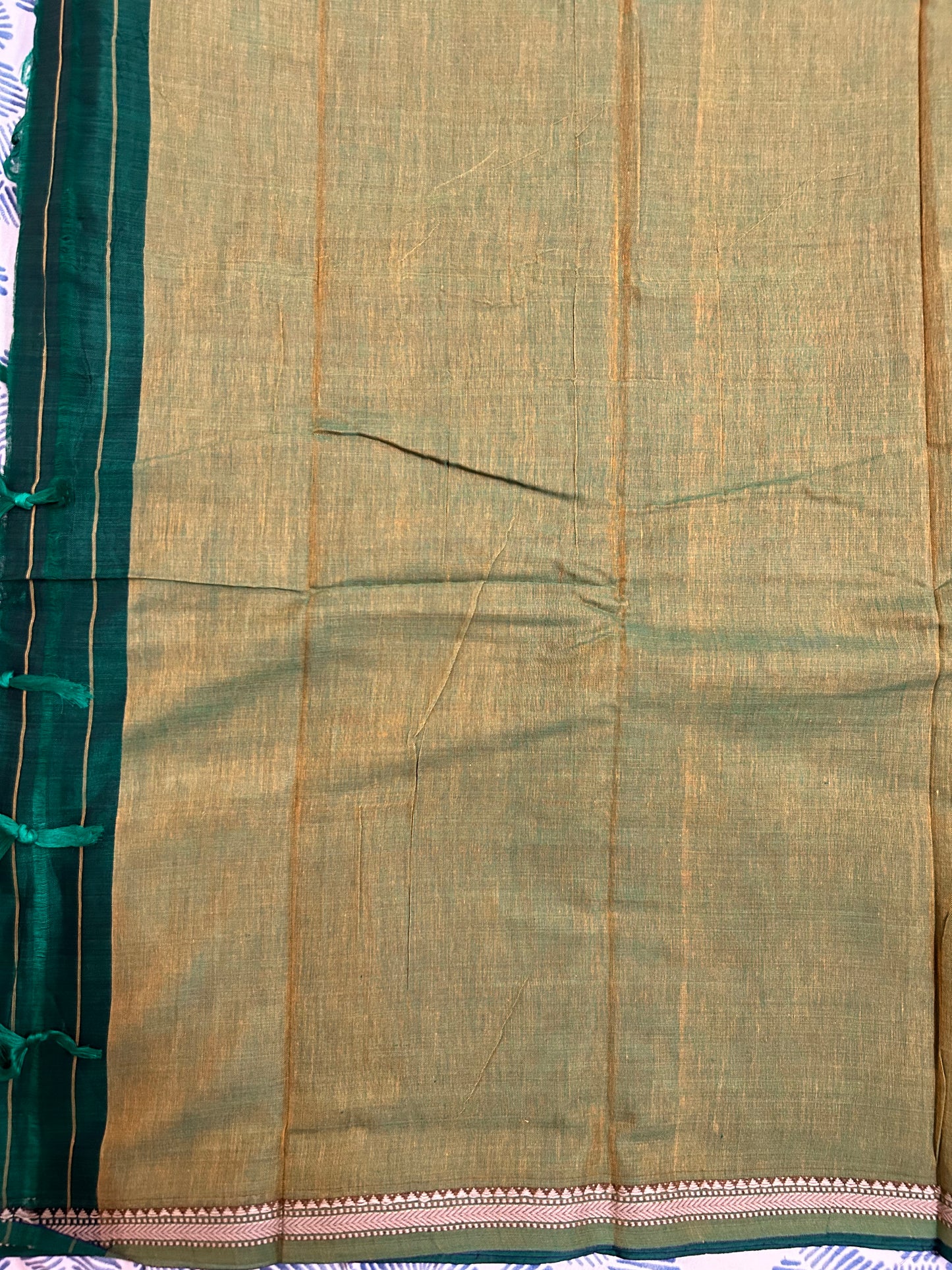 Bottle Green Narayanpet Handloom Cotton Saree