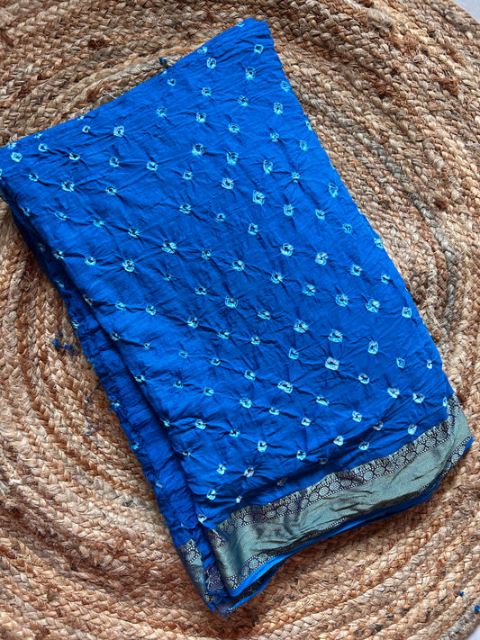 Blue Bandhini Cotton Saree