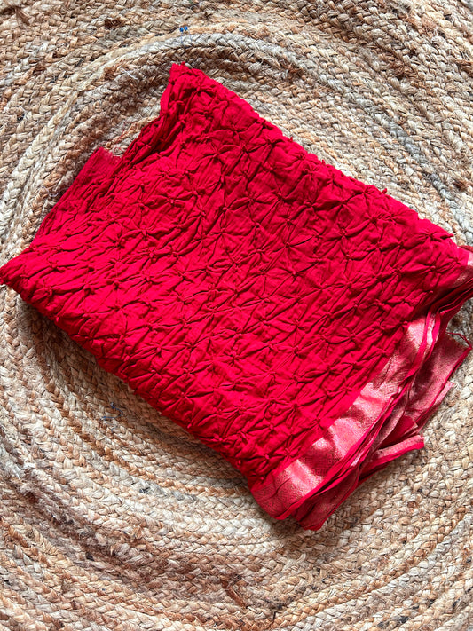 Red Bandhini Cotton Saree