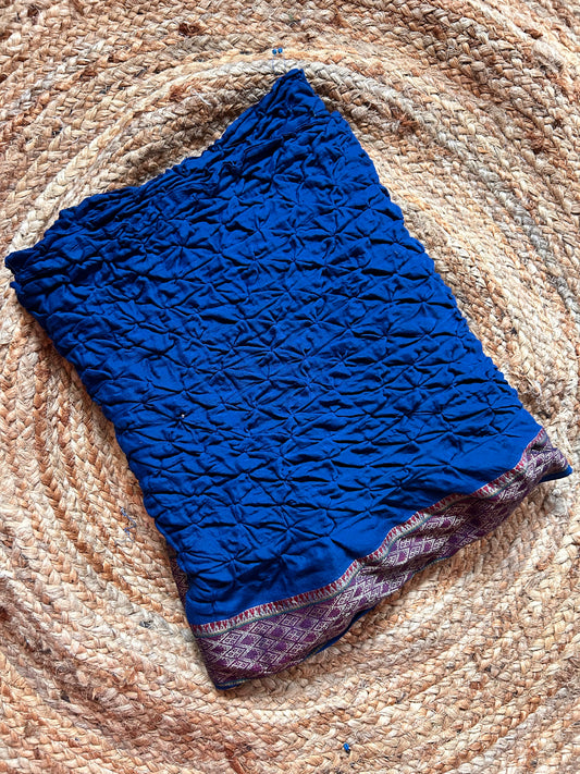 Peacock Blue Bandhini Cotton Saree