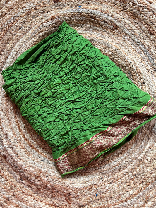 Parrot Green Bandhini Cotton Saree