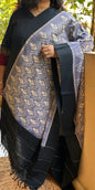 Grey , Beige and Black Handloom Ikkat Cotton Dupatta