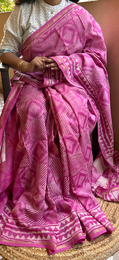 Pink Maheshwari Silk Cotton Saree