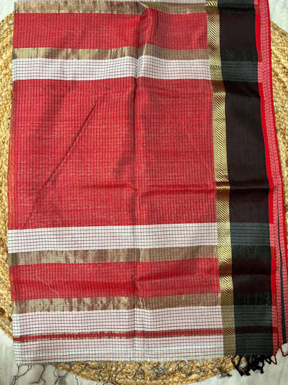 Black and White checks Maheswari Saree