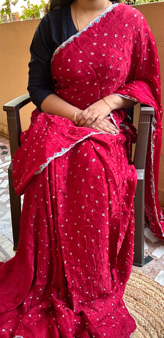 Maroon Modal Bandhini saree