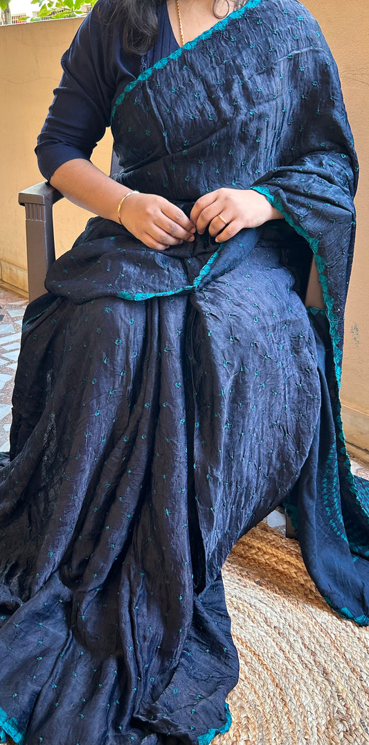 Black Modal Bandhini saree