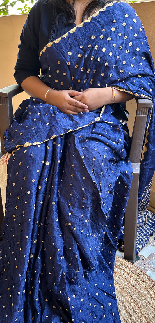 Royal Blue Modal Bandhini saree