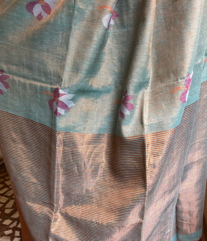 Powder Blue Linen Tissue Saree