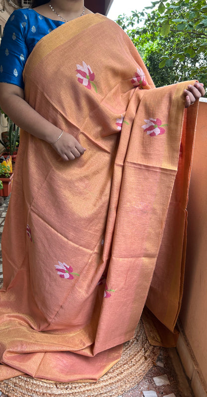 Peach Linen Tissue Saree