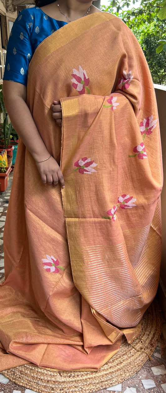 Peach Linen Tissue Saree