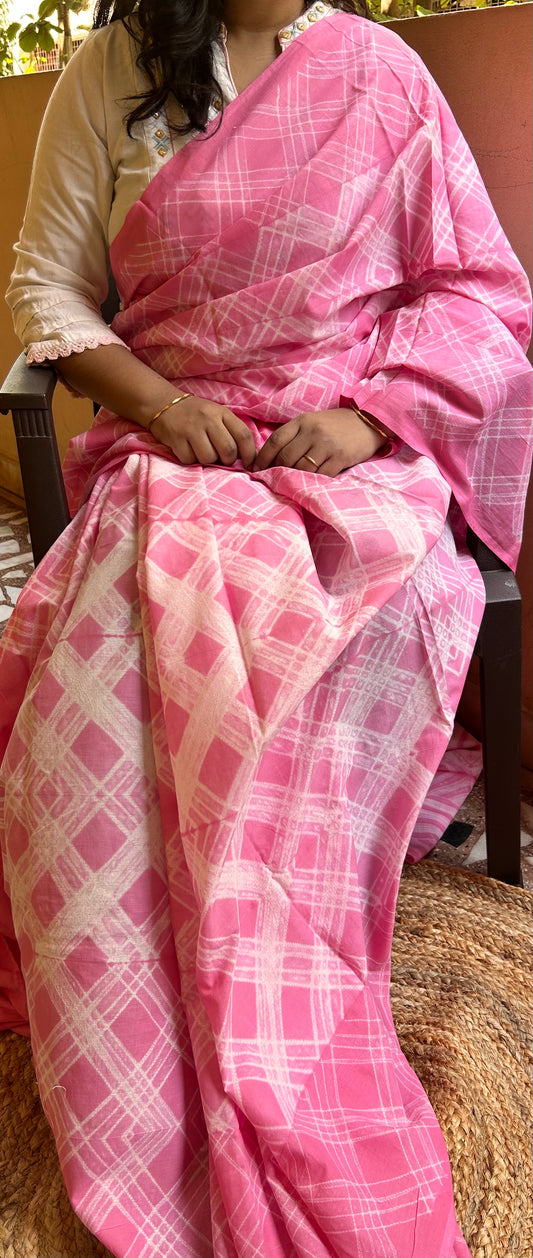 Light Pink Needle Shibori Mul Cotton Saree