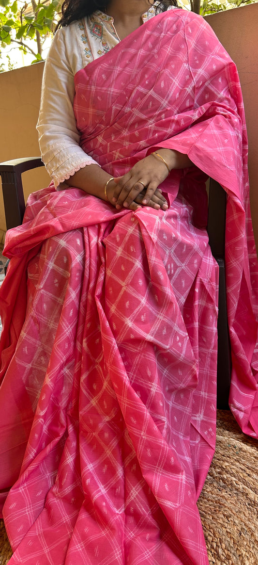 Pink Needle Shibori Mul Cotton Saree