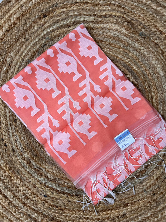 Light Peach Organza Jamdani Saree