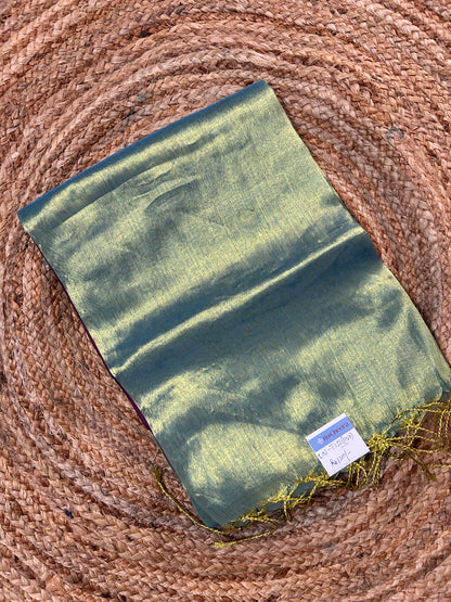 Plain Green Linen Tissue Saree