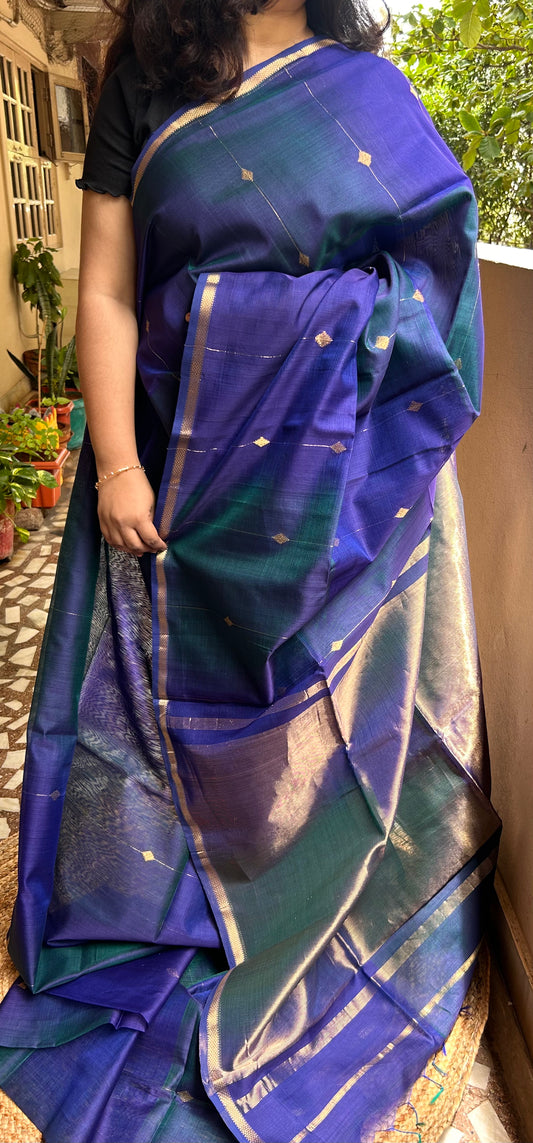 Violet & Green Maheswari Silk Cotton Handloom Saree