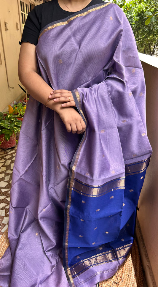 Lavender & Purple Maheswari Silk Cotton Handloom Saree