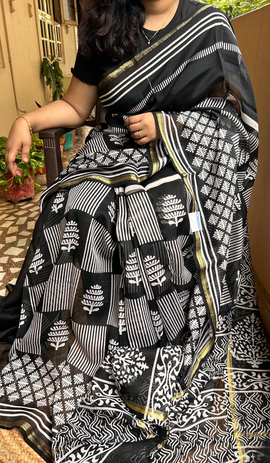 Black & White Chanderi Saree 2