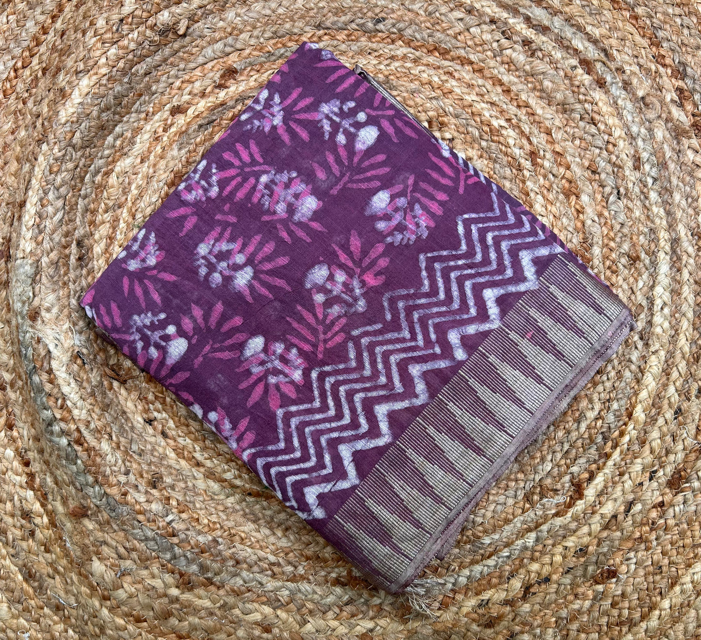 Light Wine Vanaspati Ajrakh Linen Saree
