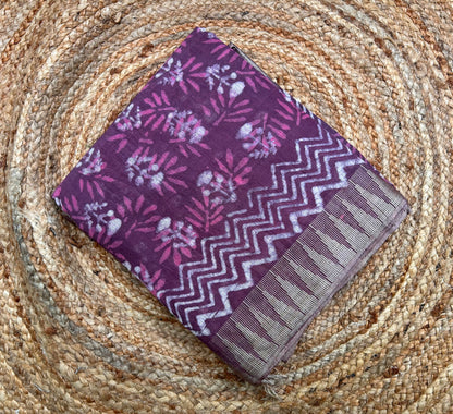 Light Wine Vanaspati Ajrakh Linen Saree
