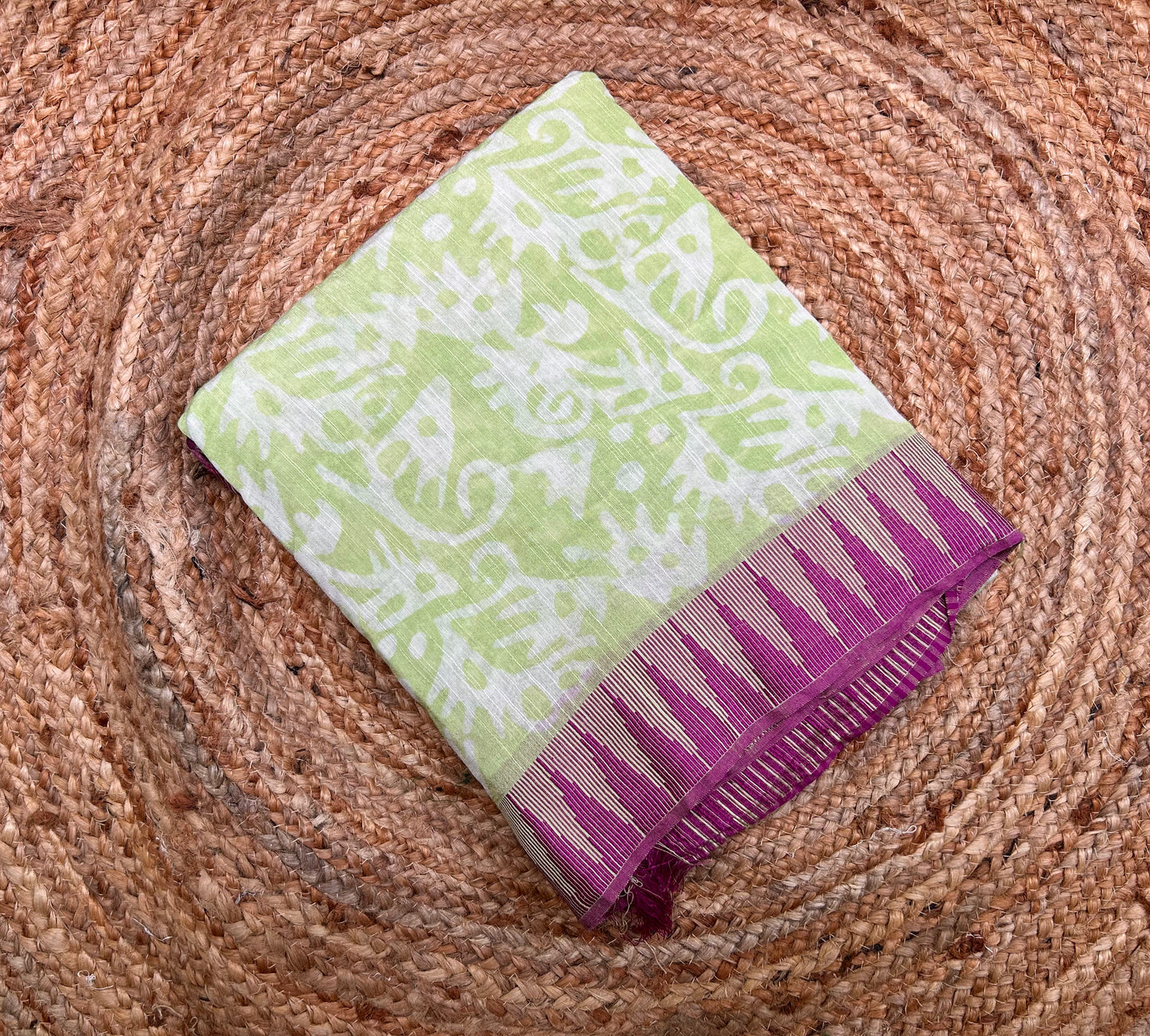 Light Green Vanaspati Ajrakh Linen Saree