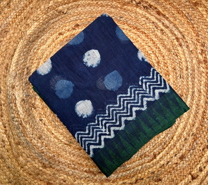 Indigo Vanaspati Ajrakh Linen Saree