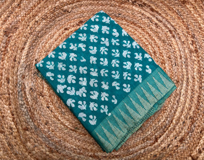 Teal Green Vanaspati Ajrakh Linen Saree