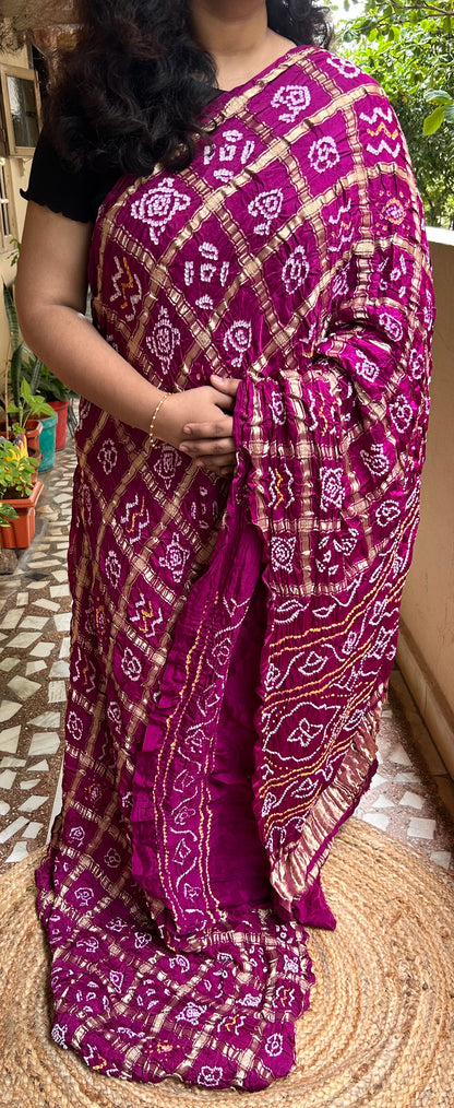 Magenta Gajji Silk Bandhani Saree
