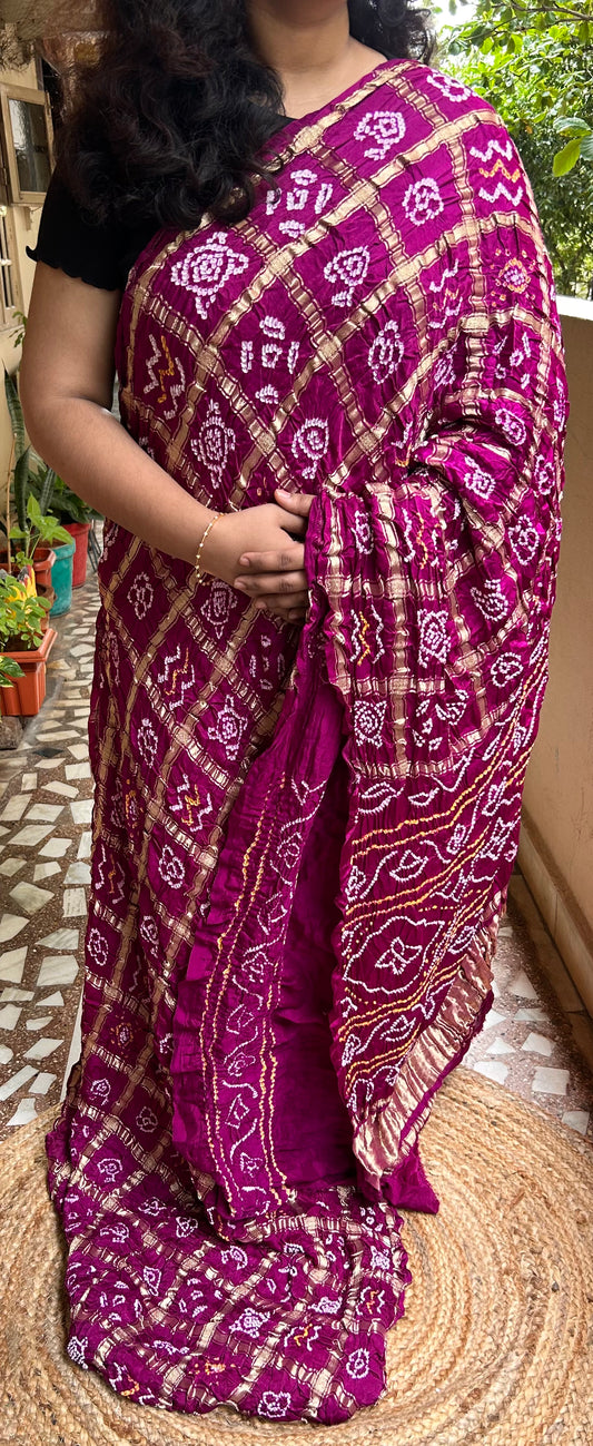 Magenta Gajji Silk Bandhani Saree
