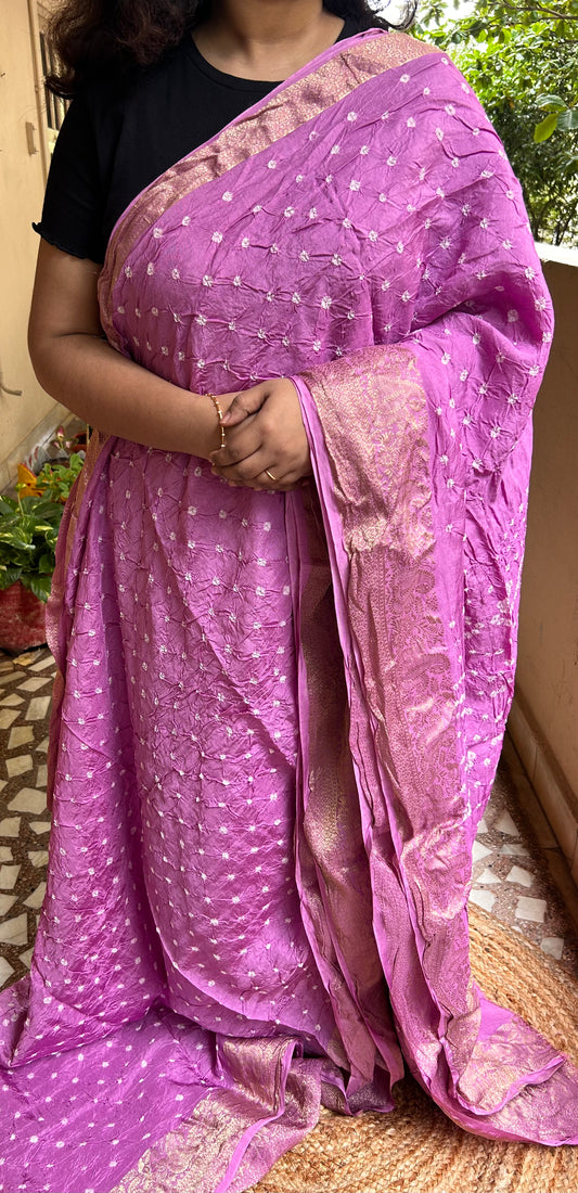 Lavender Bandhani Saree