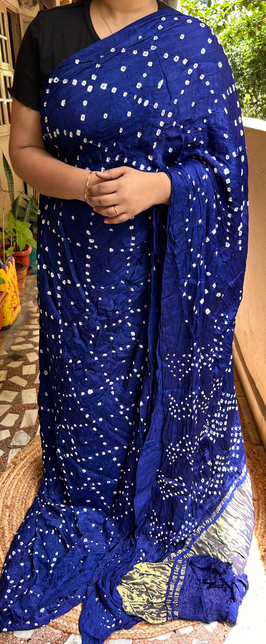 Royal Blue Modal Bandhini saree with Lagdi Patta Pallu