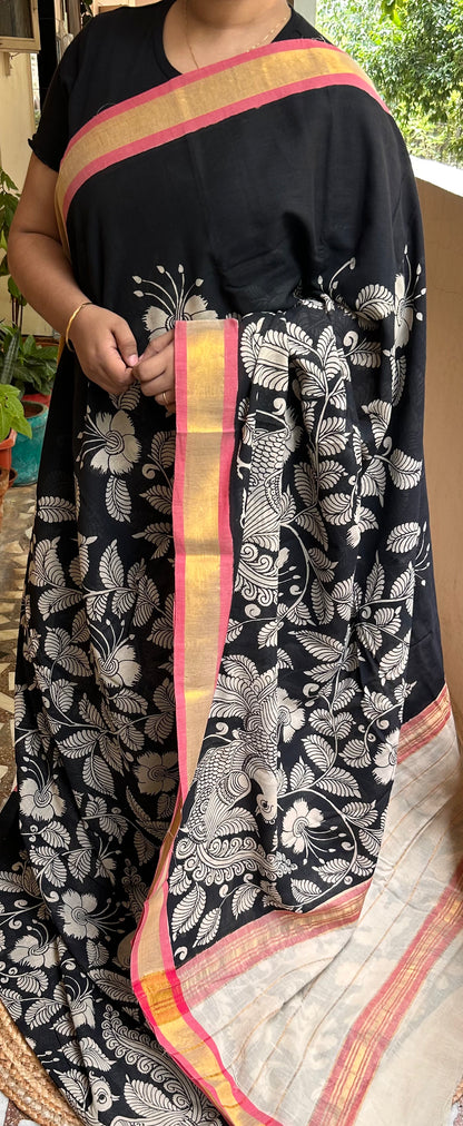 Pen Kalamkari Cotton Saree - 4