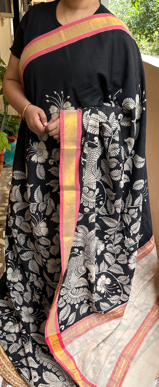 Pen Kalamkari Cotton Saree - 4