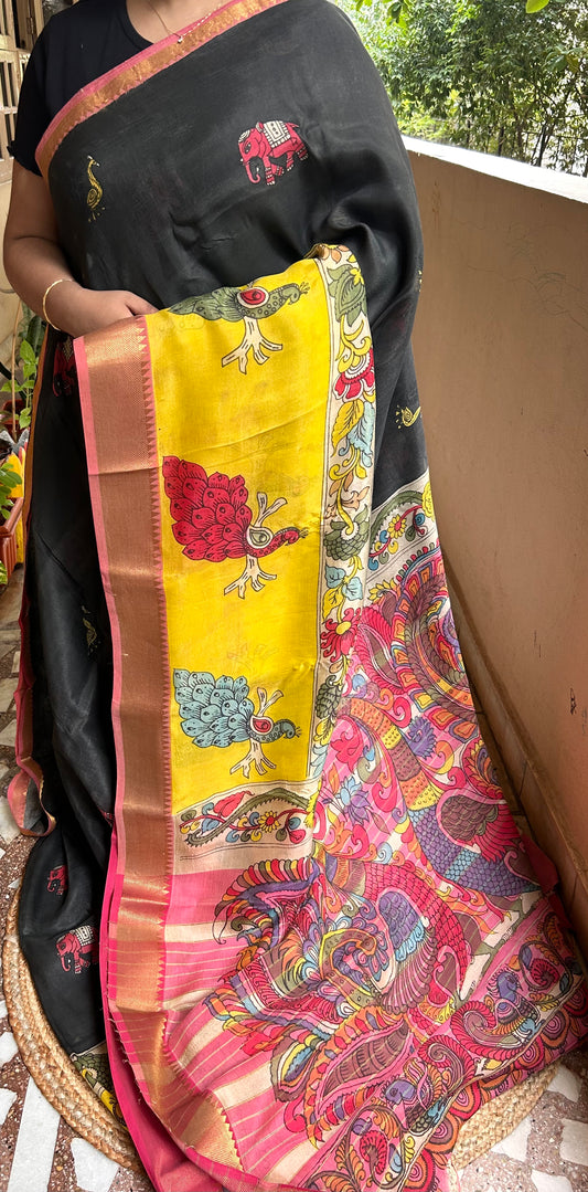 Pen Kalamkari Mangalagiri Silk Saree