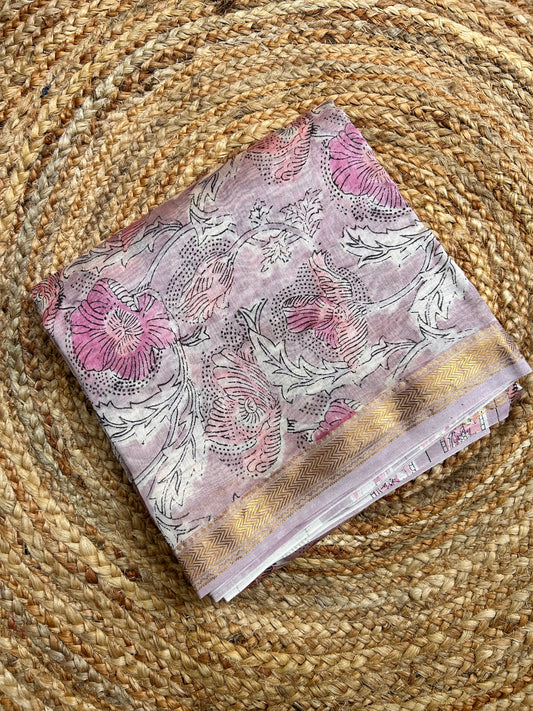 Pink & Lavender Maheshwari Silk Cotton Saree