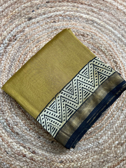 Mustard Yellow Maheshwari Silk Cotton Saree