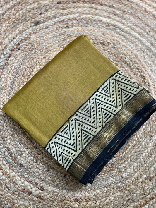 Mustard Yellow Maheshwari Silk Cotton Saree