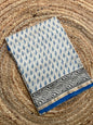 Beige & Blue  Handblock-Printed Chanderi Saree