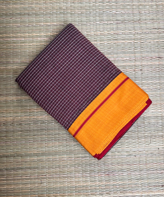 Brown with Red and Yellow Ganga Jamuna borders Patteda Anchu Saree