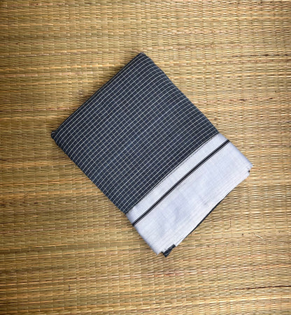 Dark Greyish Blue & Silver Colour Patteda Anchu Saree