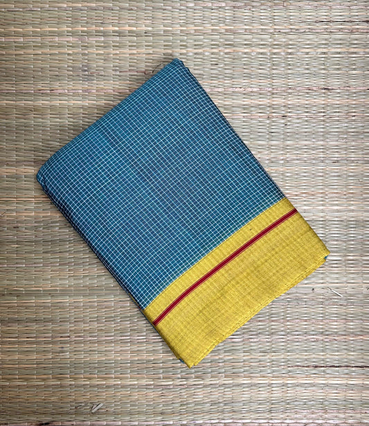Teal & Mustard Patteda Anchu Saree
