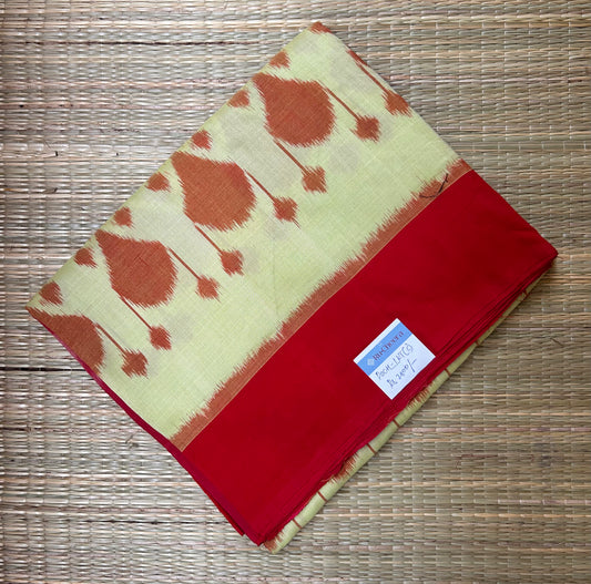 Lemon Yellow Pochampally Ikkat Cotton Saree