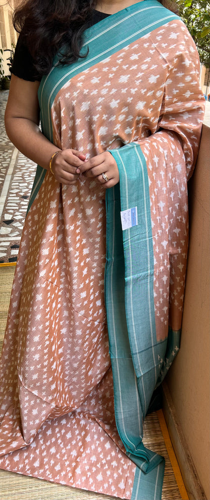 Light Brown Pochampally Ikkat Mercerised Cotton Handloom Saree