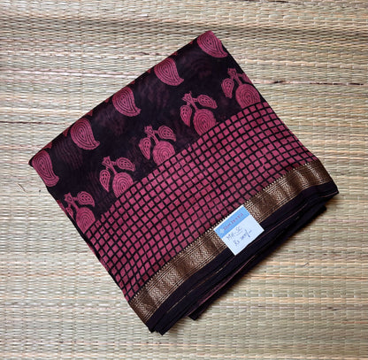 Black & Pink  Maheshwari Silk Cotton Saree